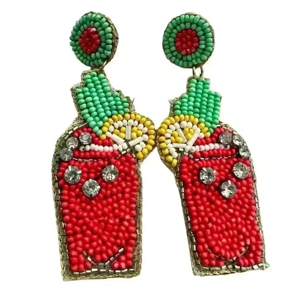 Chic Soul Let's Grab A Drink Earrings, Red Seed Beads Beaded (3.0x1.5in) - Picture 2 of 4